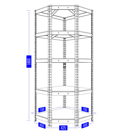 Стелаж кутовий Бюджет OM 1800x900x450x635 , 150 кг/полиця, 5 полиць, МДФ, оцинкований - фото - продукция компании ВСВ-Групп